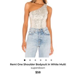 Superdown Sequin One Shoulder Bodysuit - White and Silver